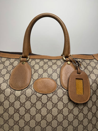 Vintage Gucci Monogram Leather Weekender Grey Brown