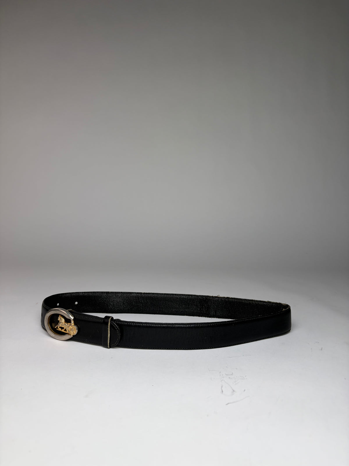 Vintage Celine Leather Belt Black Gold Buckle