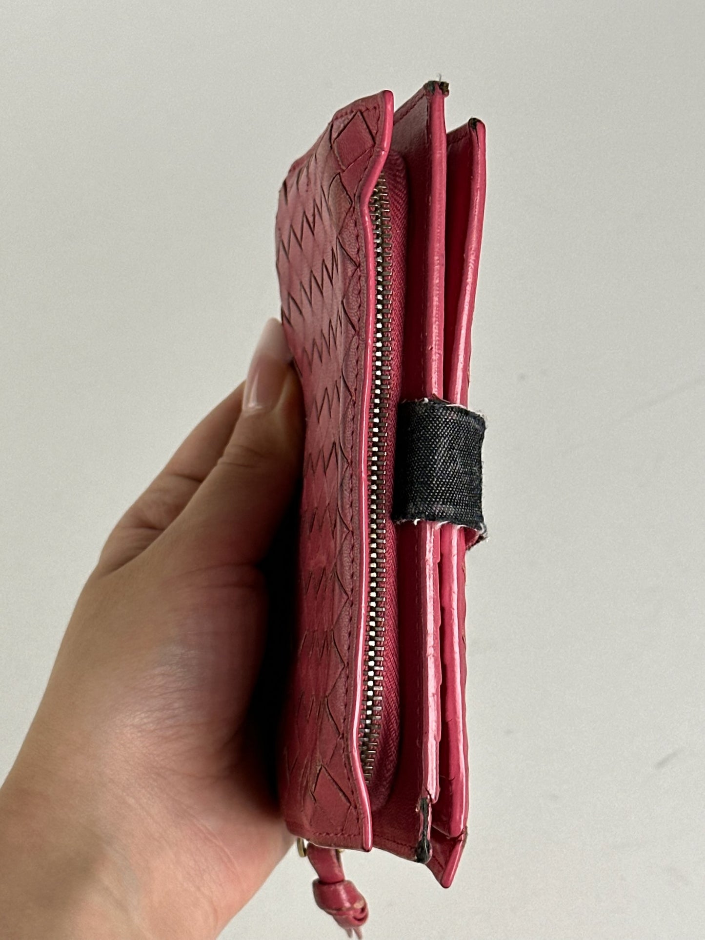 Vintage Bottega Veneta Intreciato wallet red