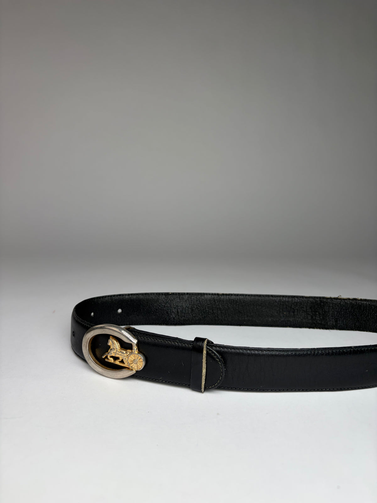 Vintage Celine Leather Belt Black Gold Buckle