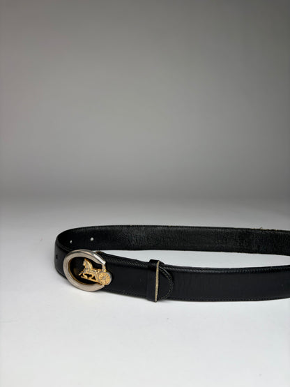 Vintage Celine Leather Belt Black Gold Buckle
