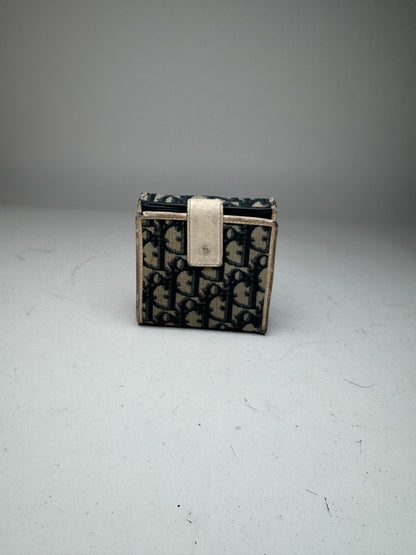 Vintage Dior Oblique Monogram Leather Wallet blue White