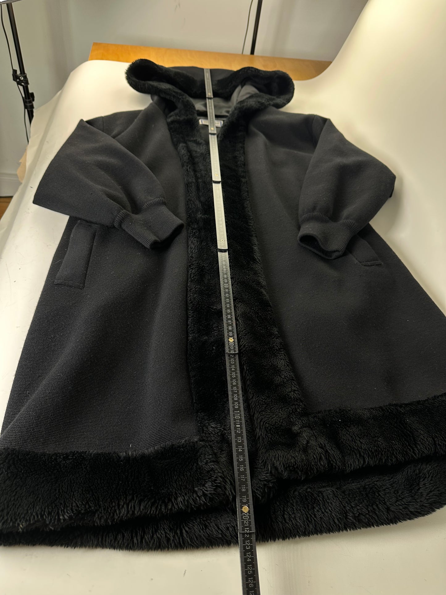 Vintage Yves Saint Laurent Wool Fur Trim Coat Black M