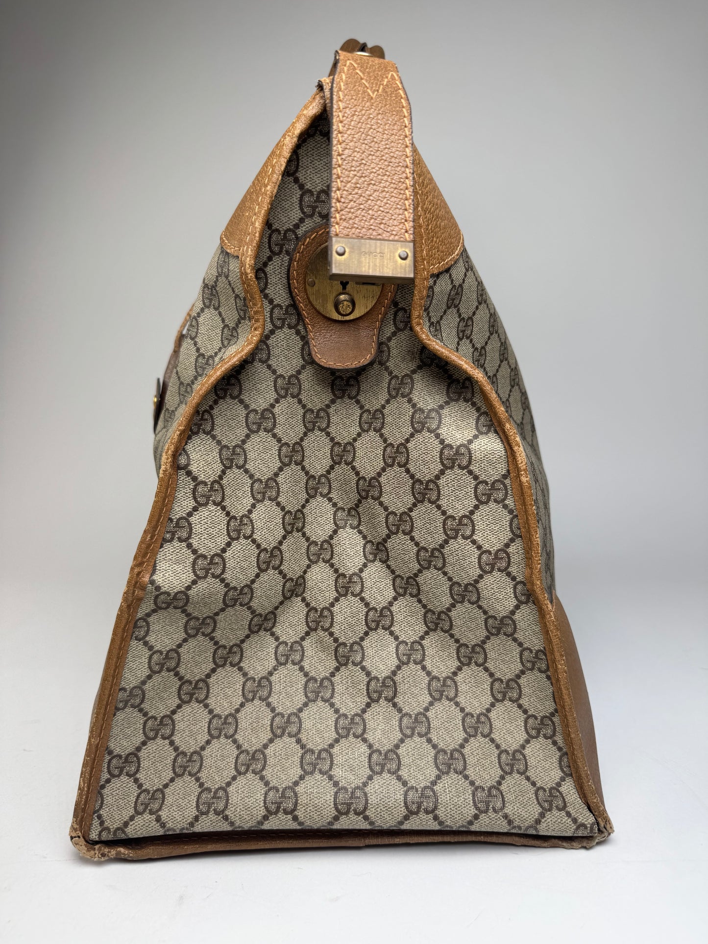 Vintage Gucci Monogram Leather Weekender Grey Brown