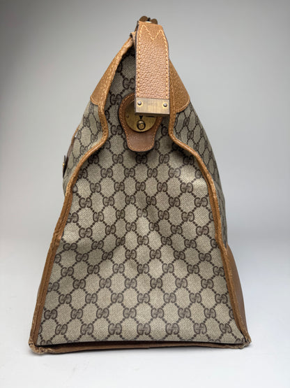 Vintage Gucci Monogram Leather Weekender Grey Brown