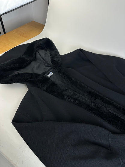 Vintage Yves Saint Laurent Wool Fur Trim Coat Black M