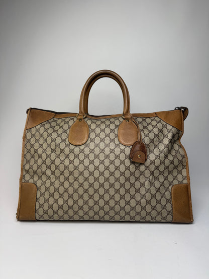 Vintage Gucci Monogram Leather Weekender Grey Brown