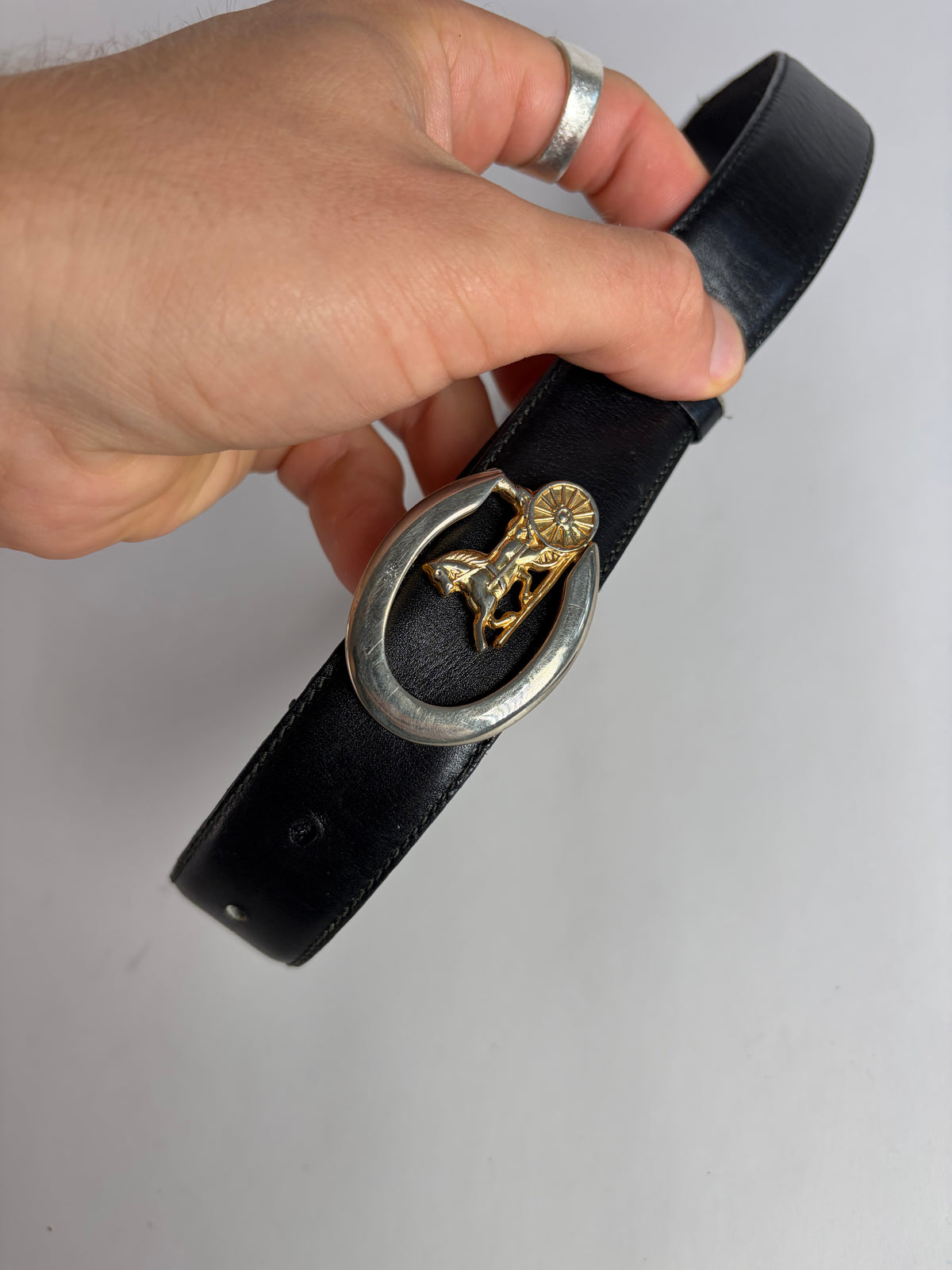 Vintage Celine Leather Belt Black Gold Buckle