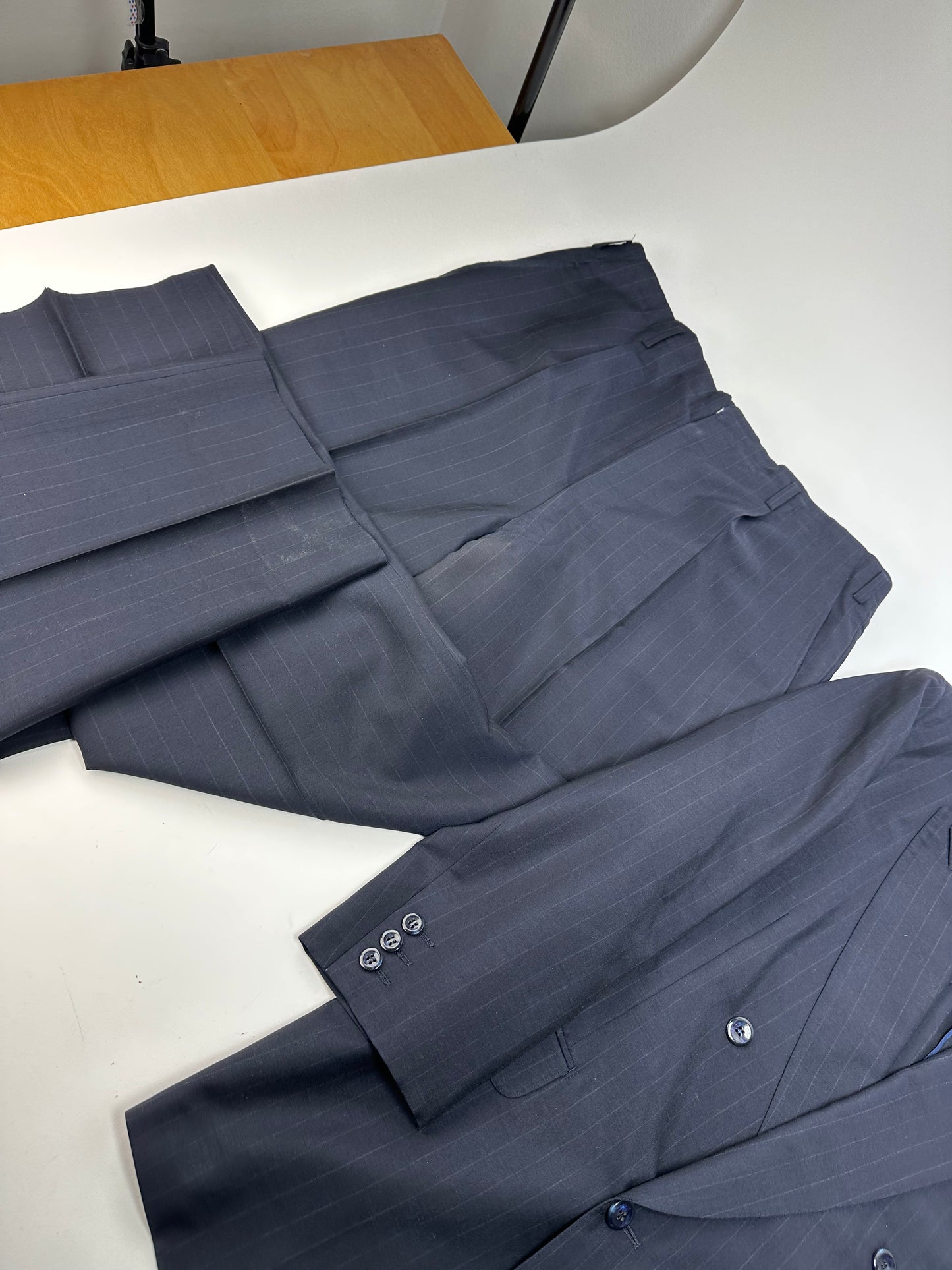 Vintage Balenciaga Pinstripe Wool Suit Navy Early 2000s