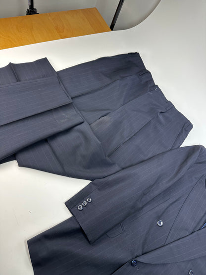 Vintage Balenciaga Pinstripe Wool Suit Navy Early 2000s