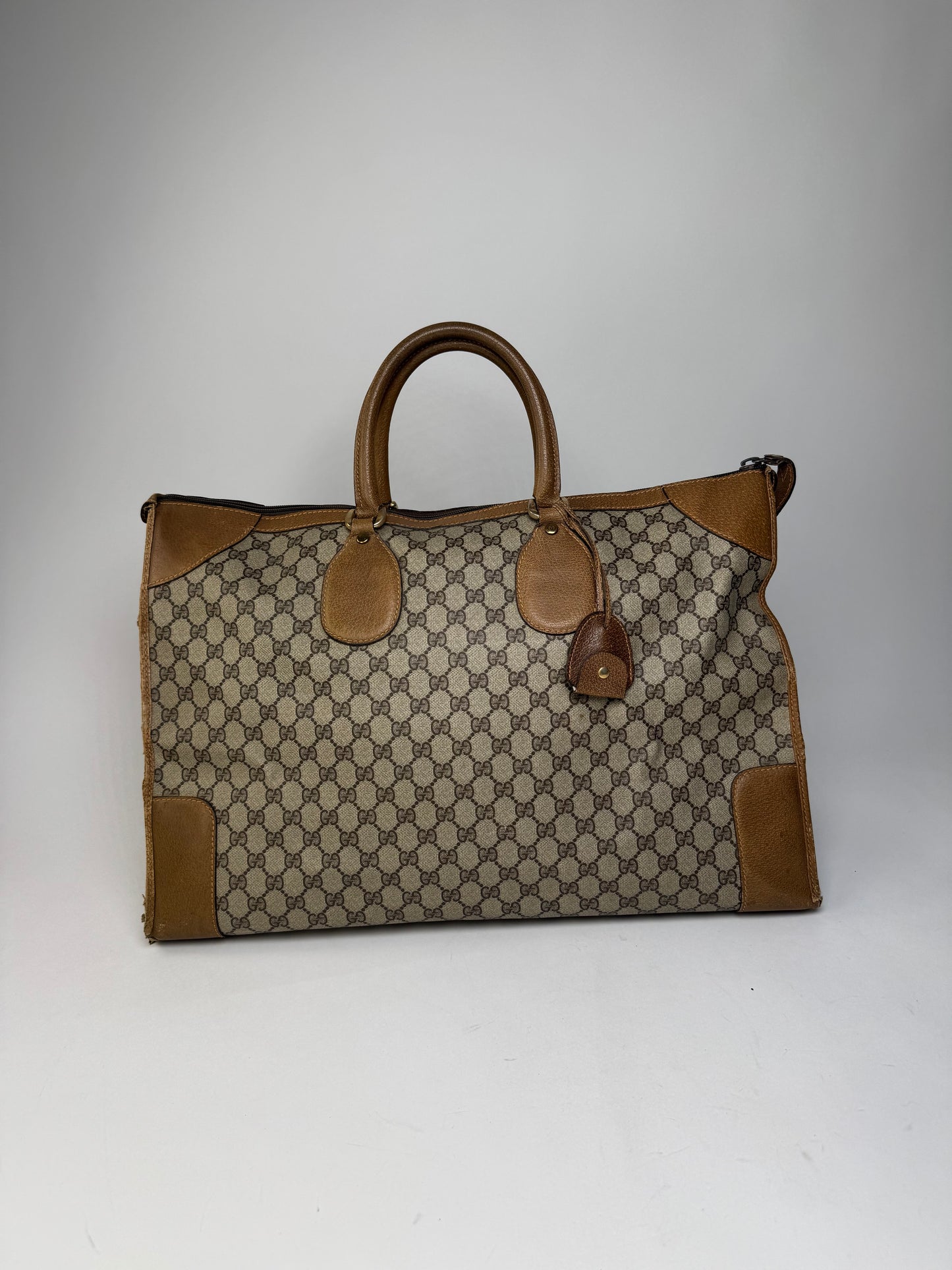Vintage Gucci Monogram Leather Weekender Grey Brown