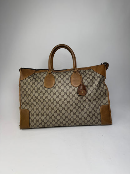 Vintage Gucci Monogram Leather Weekender Grey Brown