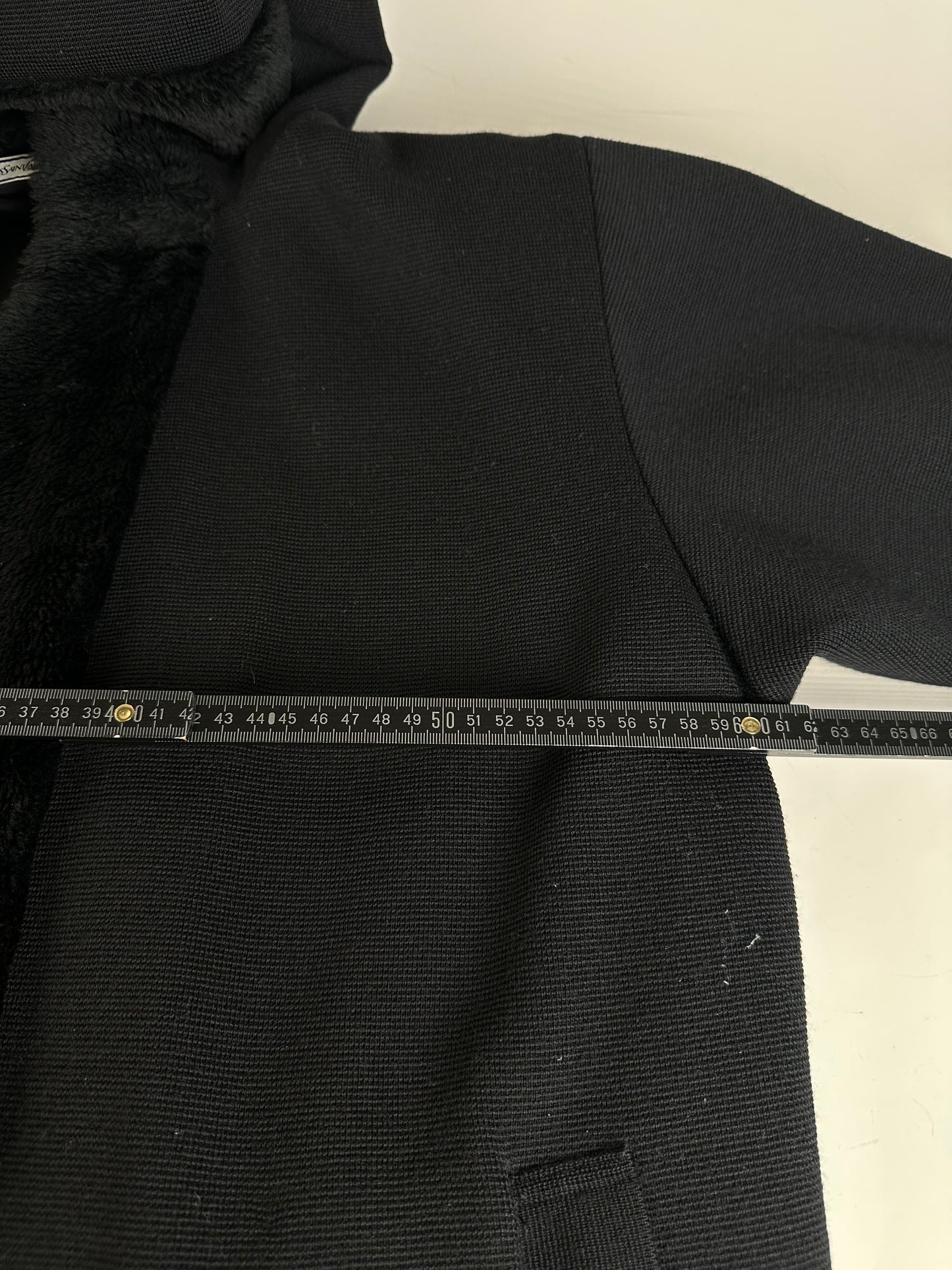 Vintage Yves Saint Laurent Wool Fur Trim Coat Black M