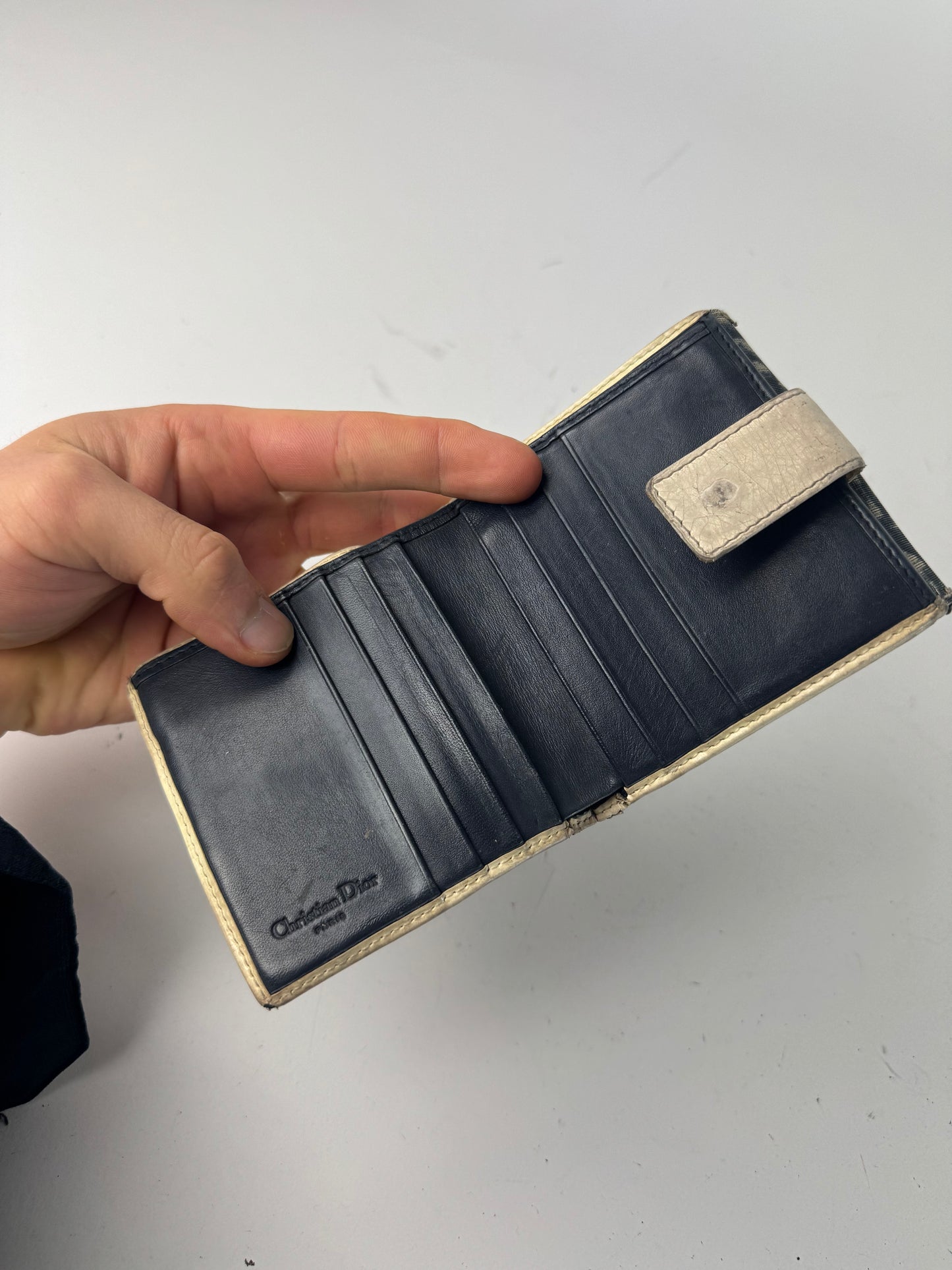 Vintage Dior Oblique Monogram Leather Wallet blue White