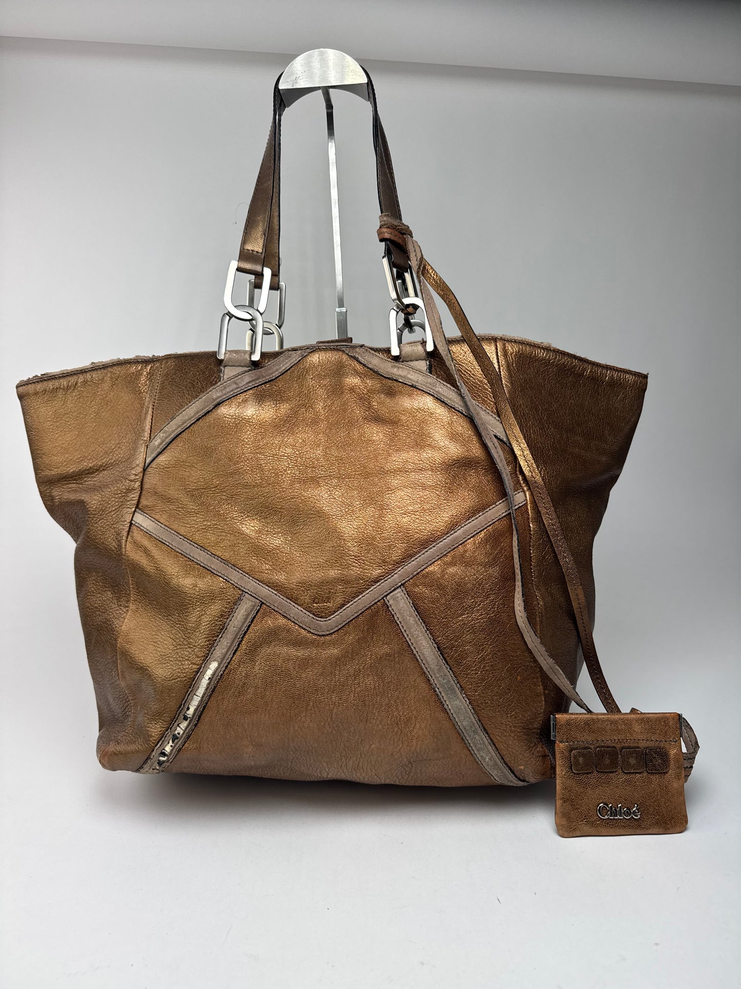 Vintage Chloe Gold Brown leather shopper metallic