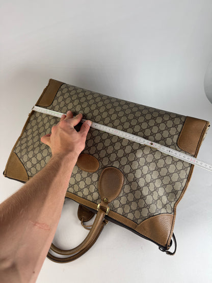 Vintage Gucci Monogram Leather Weekender Grey Brown