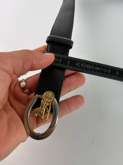 Vintage Celine Leather Belt Black Gold Buckle