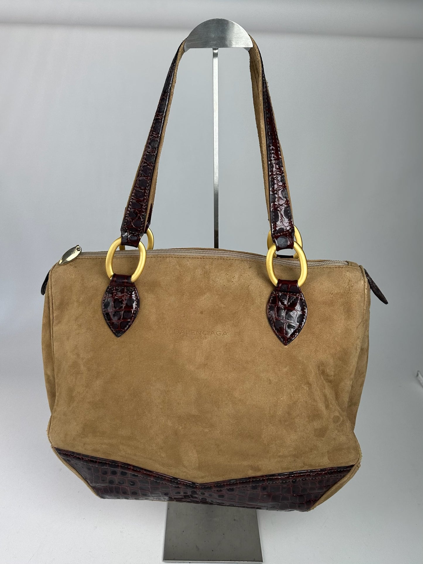 Vintage Balenciaga Suede Patent Leather Bag Purple Brown