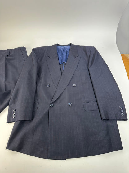 Vintage Balenciaga Pinstripe Wool Suit Navy Early 2000s