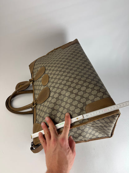 Vintage Gucci Monogram Leather Weekender Grey Brown