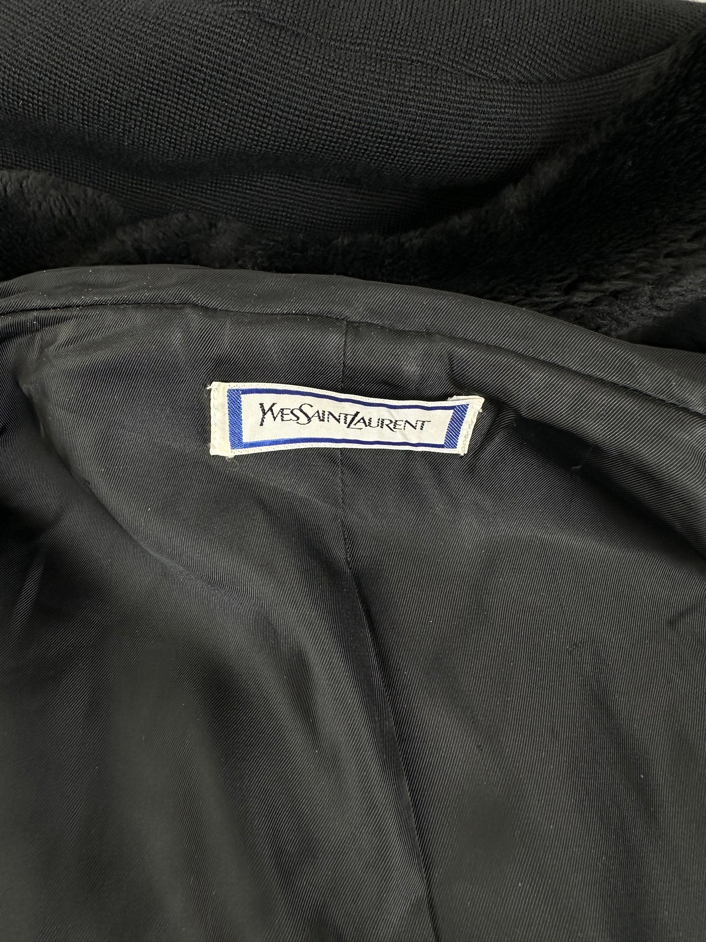 Vintage Yves Saint Laurent Wool Fur Trim Coat Black M