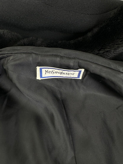 Vintage Yves Saint Laurent Wool Fur Trim Coat Black M