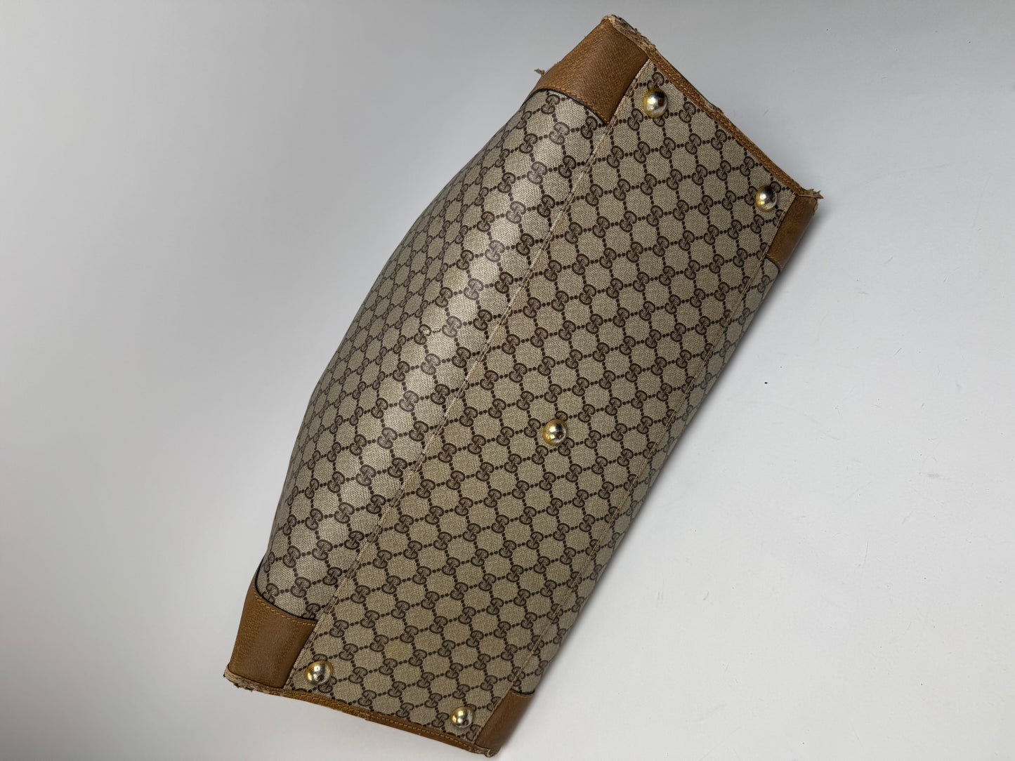 Vintage Gucci Monogram Leather Weekender Grey Brown