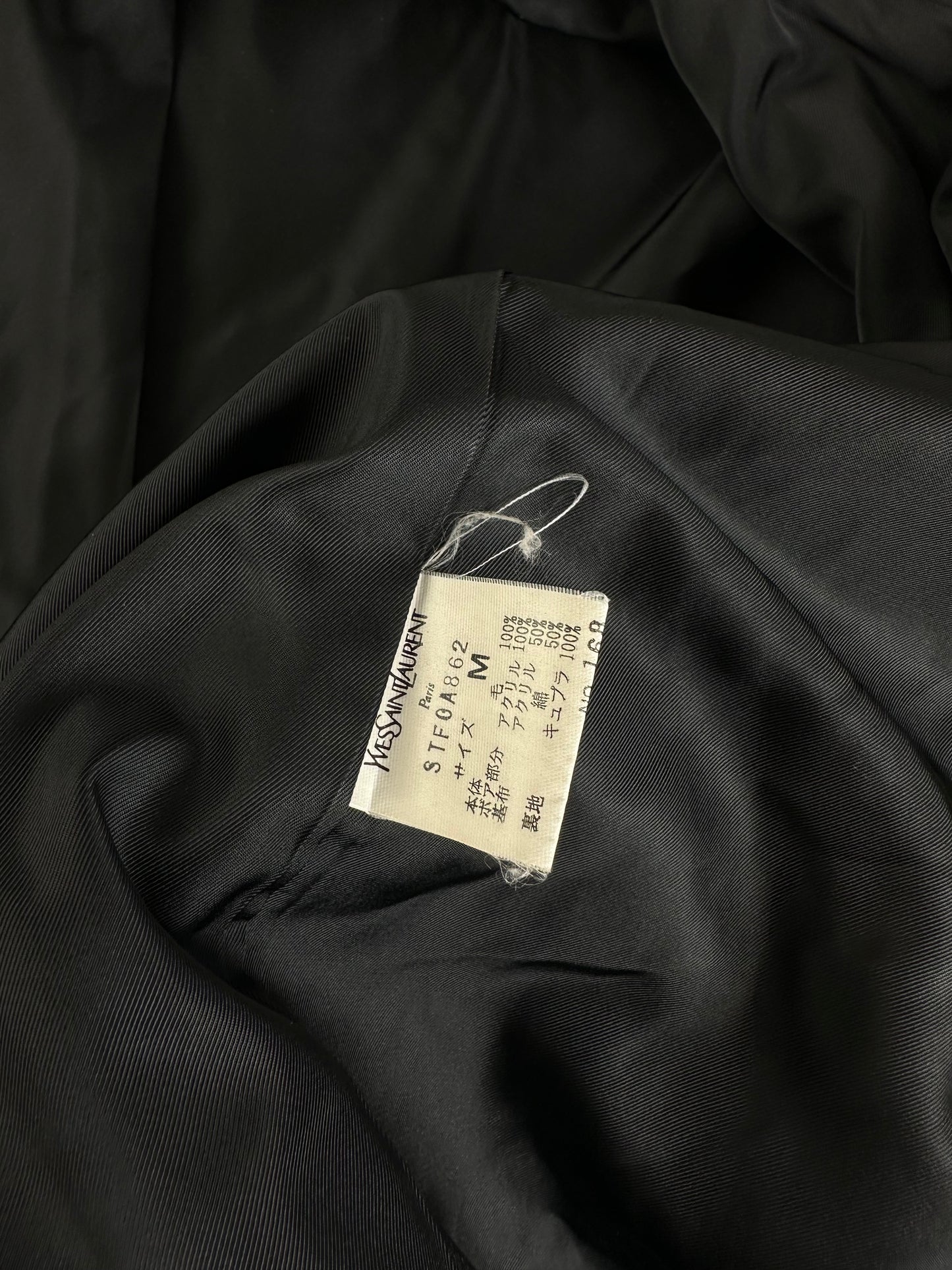 Vintage Yves Saint Laurent Wool Fur Trim Coat Black M