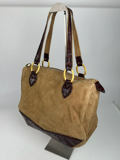 Vintage Balenciaga Suede Patent Leather Bag Purple Brown