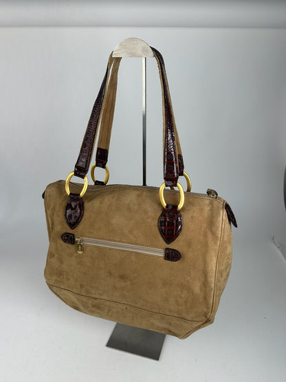 Vintage Balenciaga Suede Patent Leather Bag Purple Brown