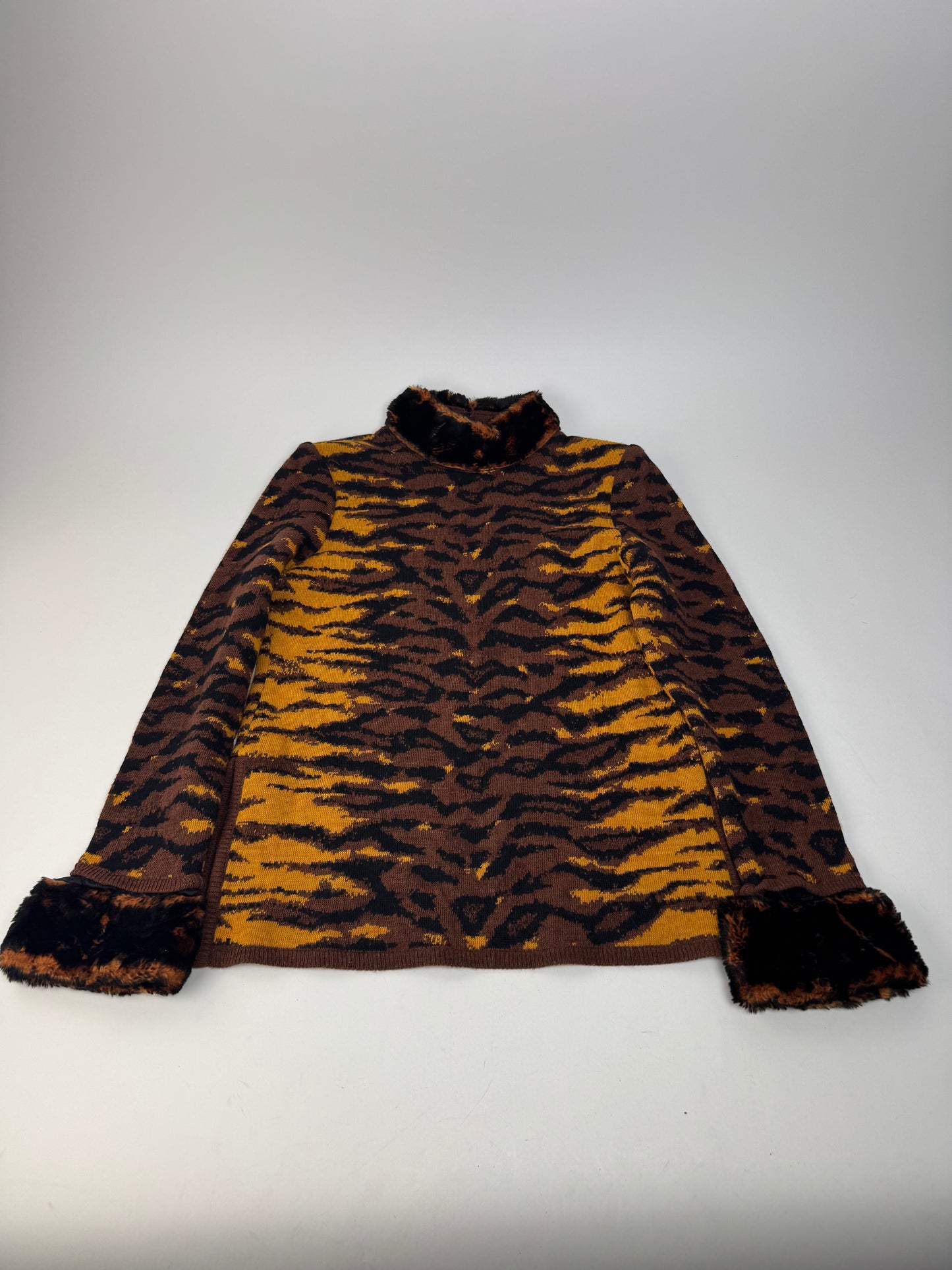 Vintage Yves Saint Laurent Leopard Sweather Brown Yellow M