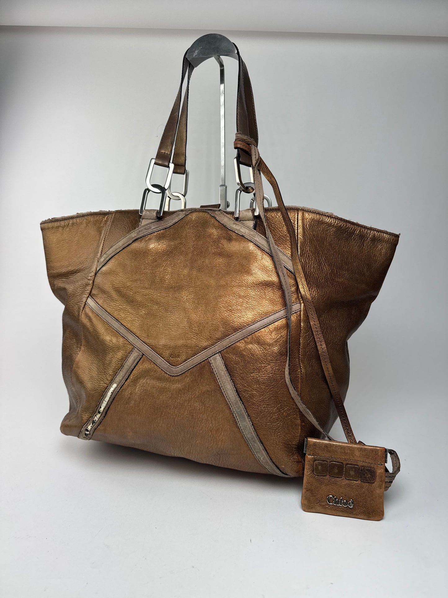 Vintage Chloe Gold Brown leather shopper metallic