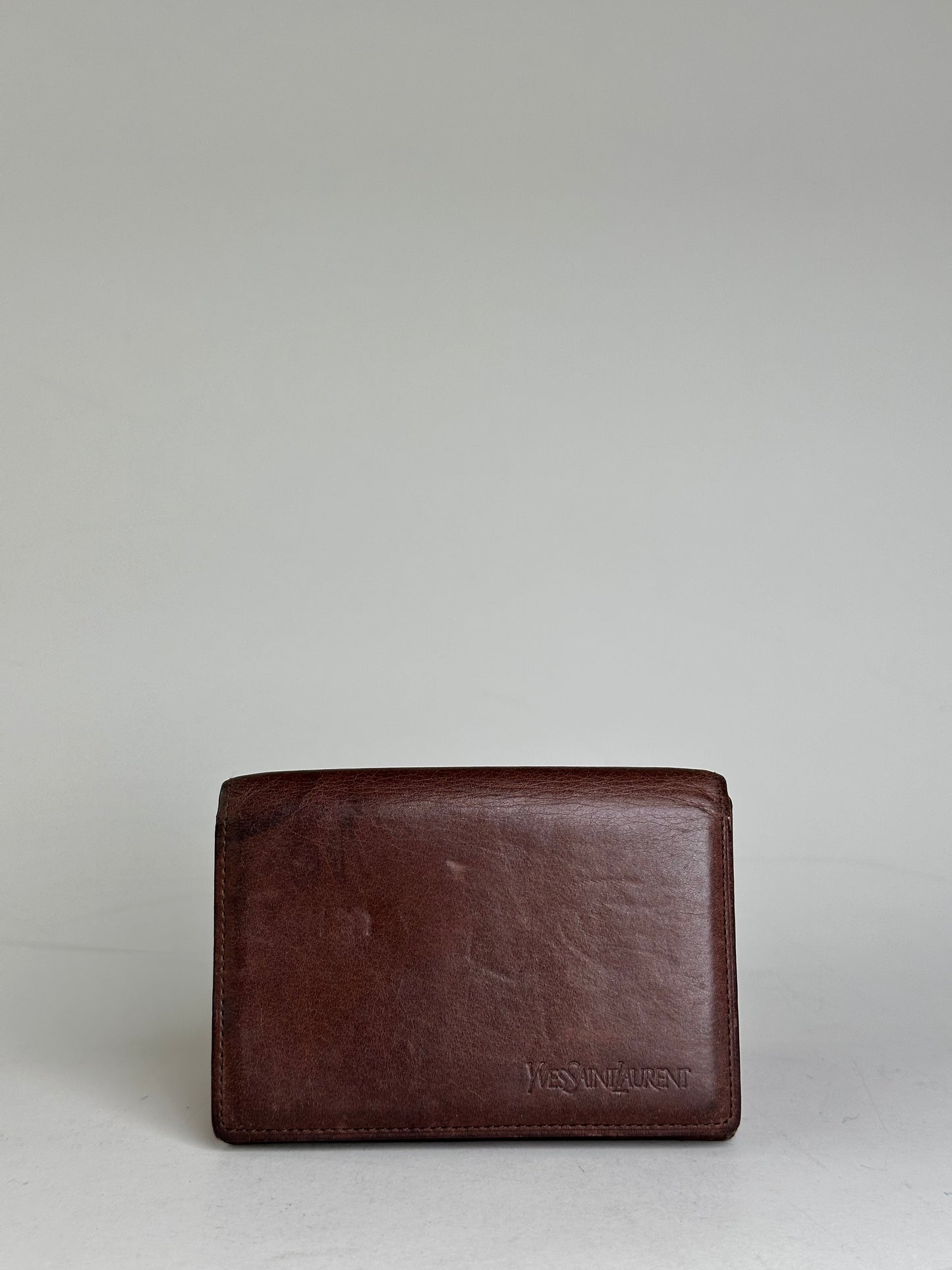 Vintage Yves Saint Laurent Leather Card Holder Dark Brown Gold