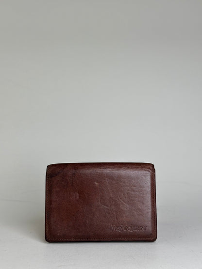 Vintage Yves Saint Laurent Leather Card Holder Dark Brown Gold