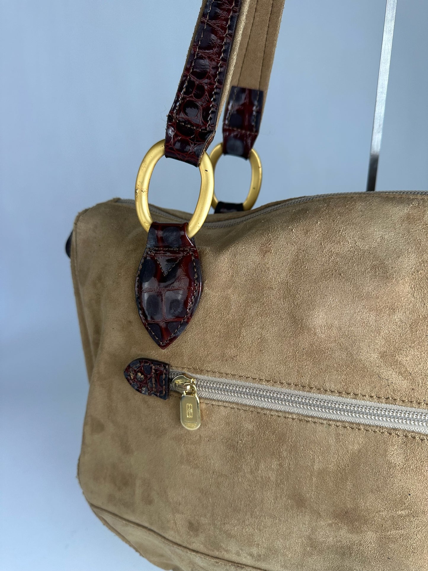 Vintage Balenciaga Suede Patent Leather Bag Purple Brown