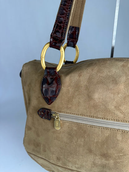 Vintage Balenciaga Suede Patent Leather Bag Purple Brown