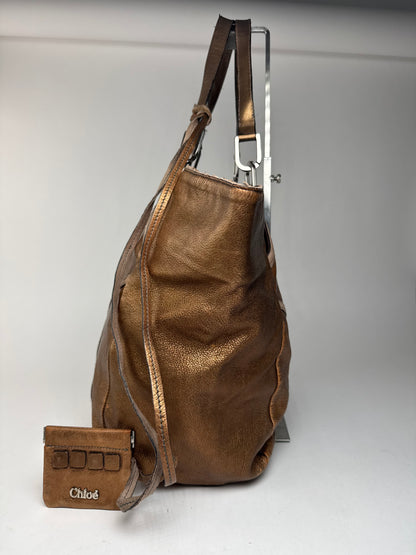 Vintage Chloe Gold Brown leather shopper metallic