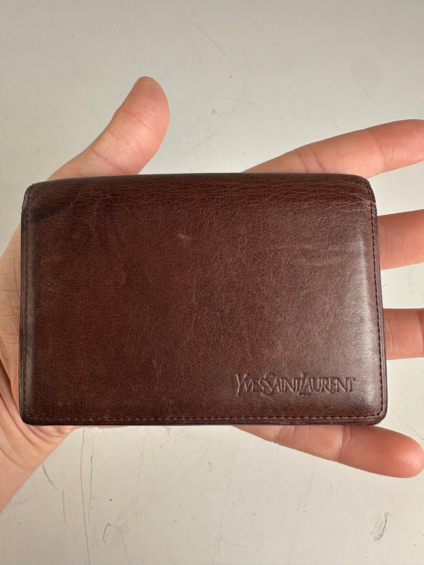 Vintage Yves Saint Laurent Leather Card Holder Dark Brown Gold
