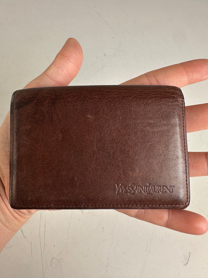 Vintage Yves Saint Laurent Leather Card Holder Dark Brown Gold