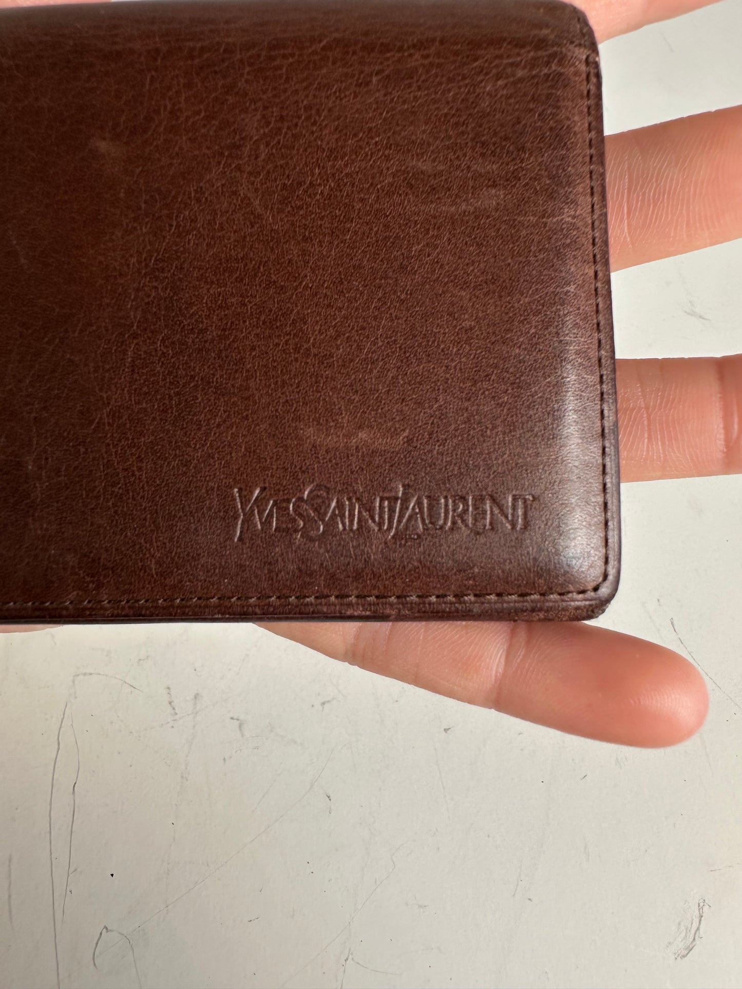 Vintage Yves Saint Laurent Leather Card Holder Dark Brown Gold