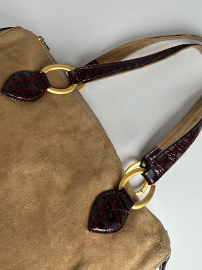 Vintage Balenciaga Suede Patent Leather Bag Purple Brown