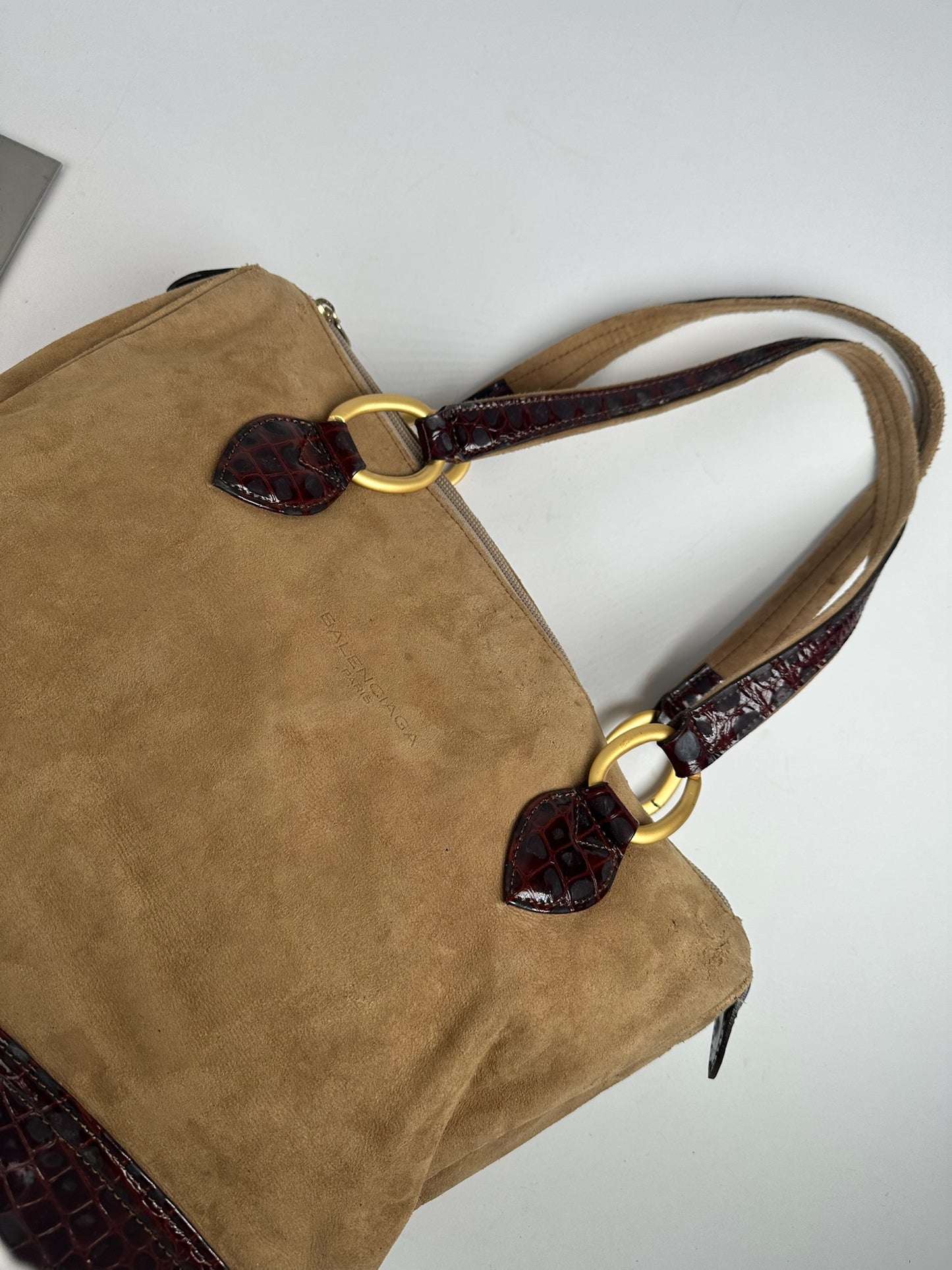 Vintage Balenciaga Suede Patent Leather Bag Purple Brown