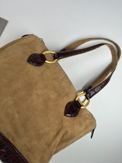 Vintage Balenciaga Suede Patent Leather Bag Purple Brown