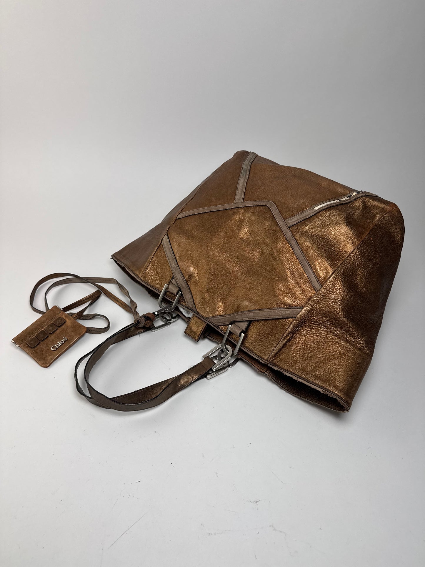 Vintage Chloe Gold Brown leather shopper metallic