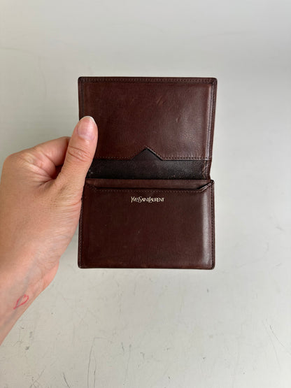 Vintage Yves Saint Laurent Leather Card Holder Dark Brown Gold
