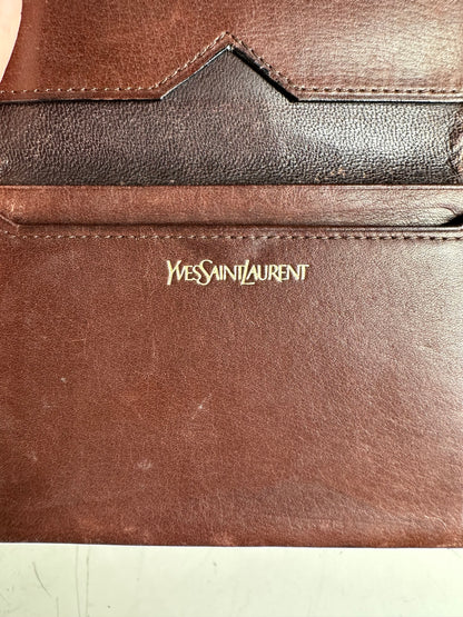 Vintage Yves Saint Laurent Leather Card Holder Dark Brown Gold