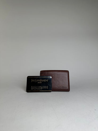 Vintage Yves Saint Laurent Leather Card Holder Dark Brown Gold