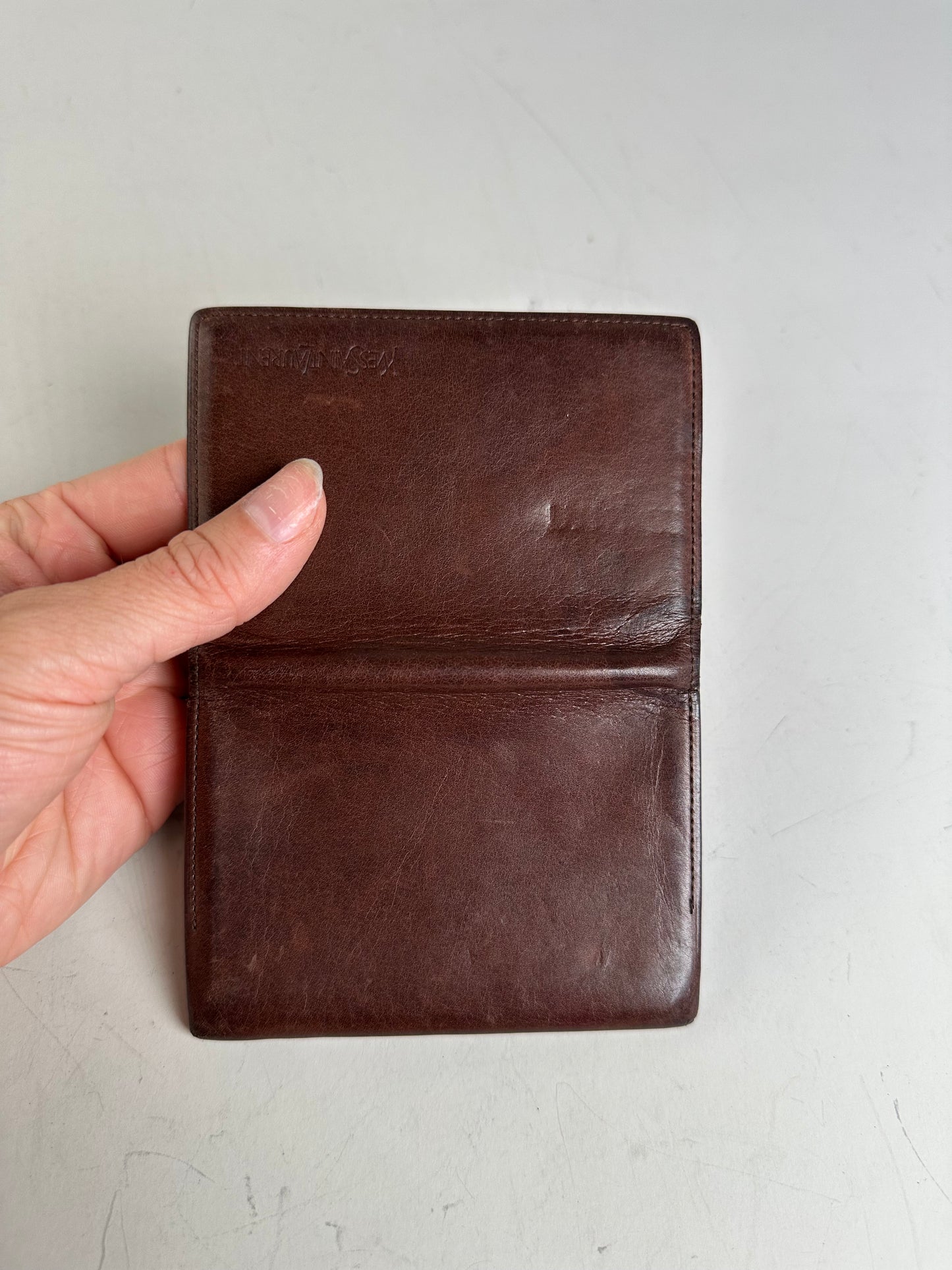 Vintage Yves Saint Laurent Leather Card Holder Dark Brown Gold