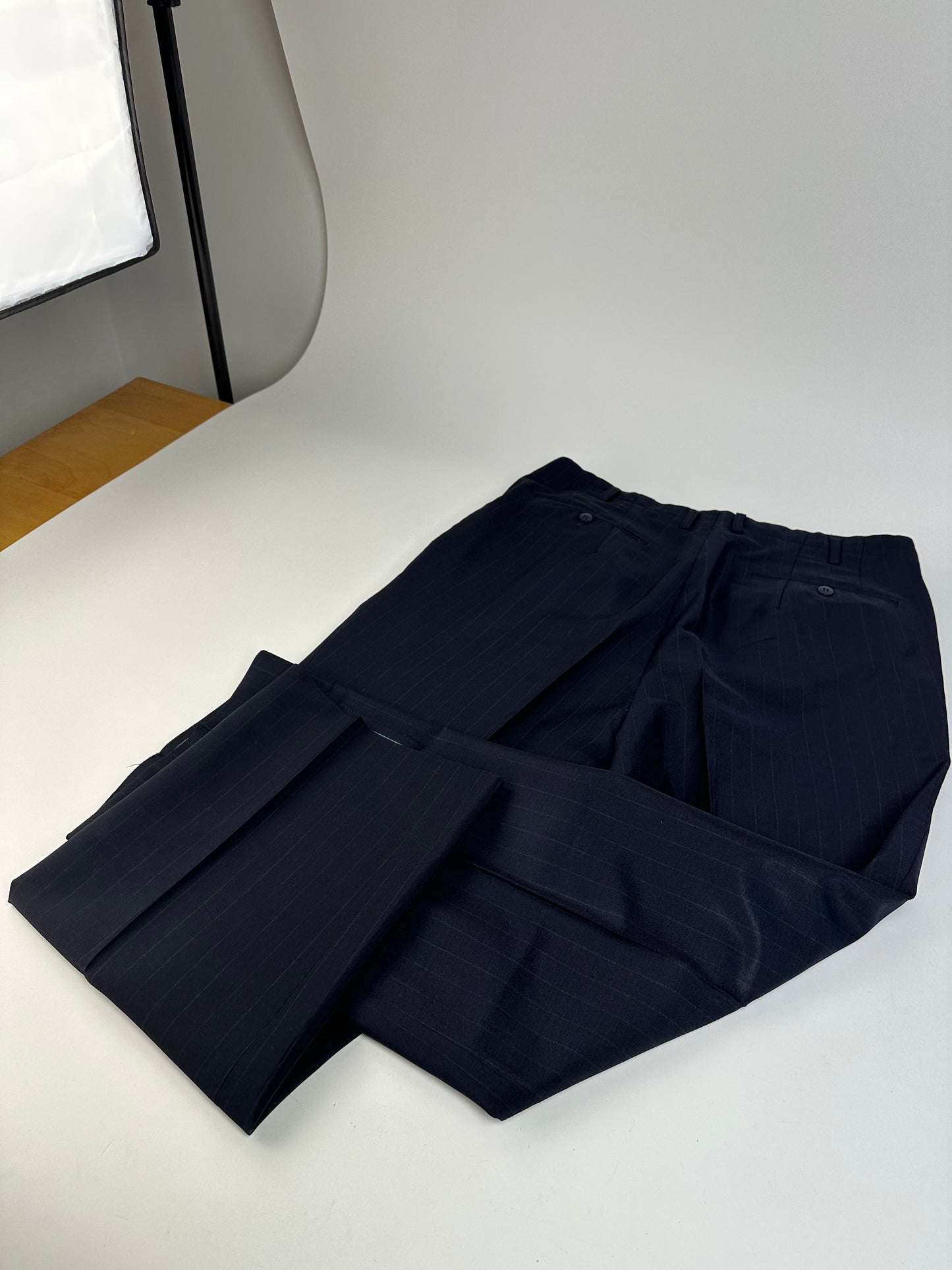 Vintage Balenciaga Pinstripe Wool Suit Navy Early 2000s