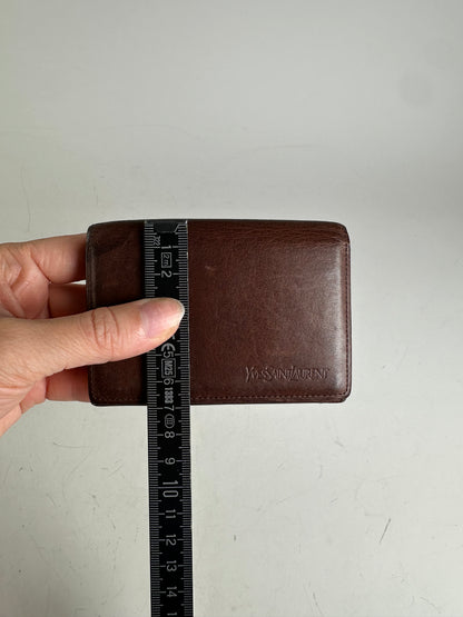 Vintage Yves Saint Laurent Leather Card Holder Dark Brown Gold